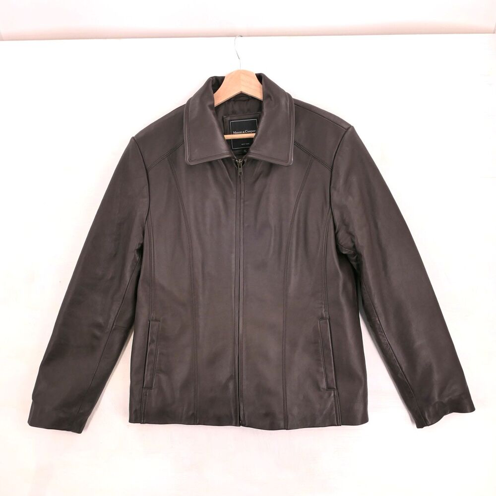 Mason & Cooper Women's Sz Large Brown Genuine Leather  Jacket Minimalist Mint!